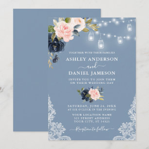 Invitation Mariage dentelle bleu rose pâle