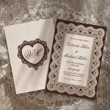 Mariage dentelle crème marron foncé victorien vint