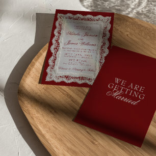 Invitation Mariage dentelle de Bourgogne Vieil Argent Doily 