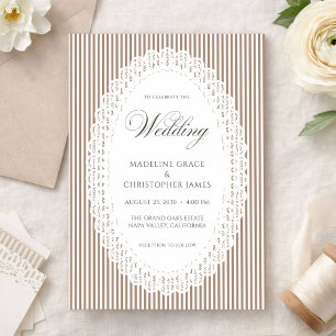 Invitation Mariage dentelle marron moka rayé
