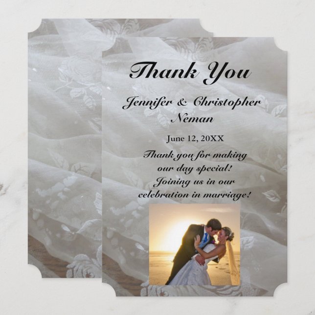 Invitation Mariage dentelle robe Image Merci Couple Card (Devant / Derrière)