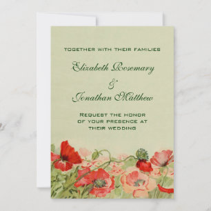 Invitation Mariage d'époque, fleurs de pavot rouge prairie fl