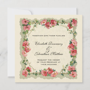 Invitation Mariage d'époque, roses roses roses à la frontière