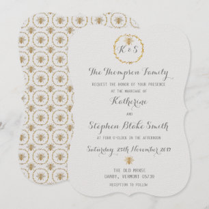 Invitation Mariage des abeilles d'or blanches de lait de coco