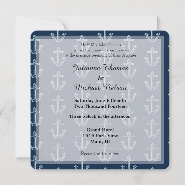 Invitation Mariage des Ancres bleues de la Marine (Devant)