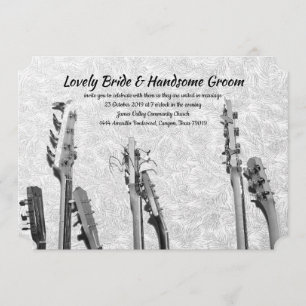 Invitation Mariage des Black White Guitars Music Feathers