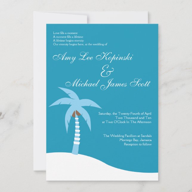 INVITATION MARIAGE DES CARAÏBES BLEU DE DESTINATION DE (Devant)