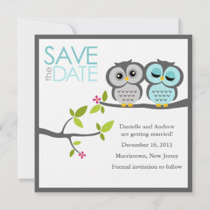 Invitation Mariage des Chouettes Gris et Aqua Enregistrer la