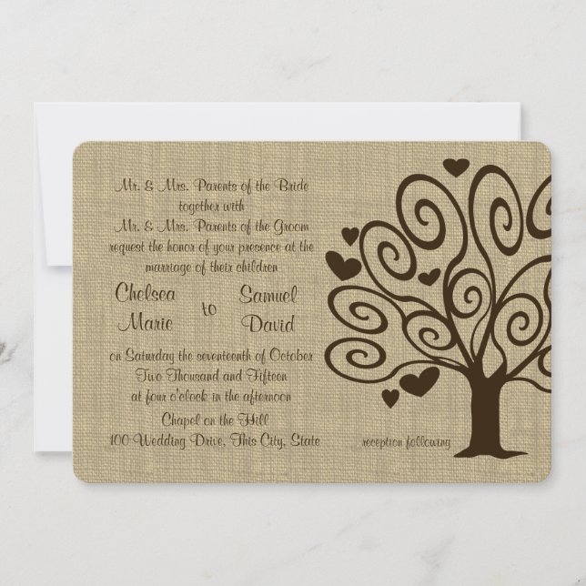 Invitation Mariage des Coeurs d'arbre (Devant)