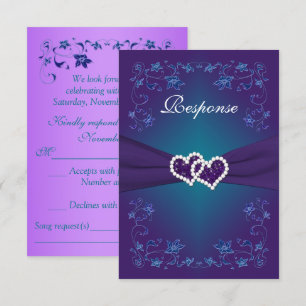 Invitation Mariage des coeurs floraux Turquoises et pourpres