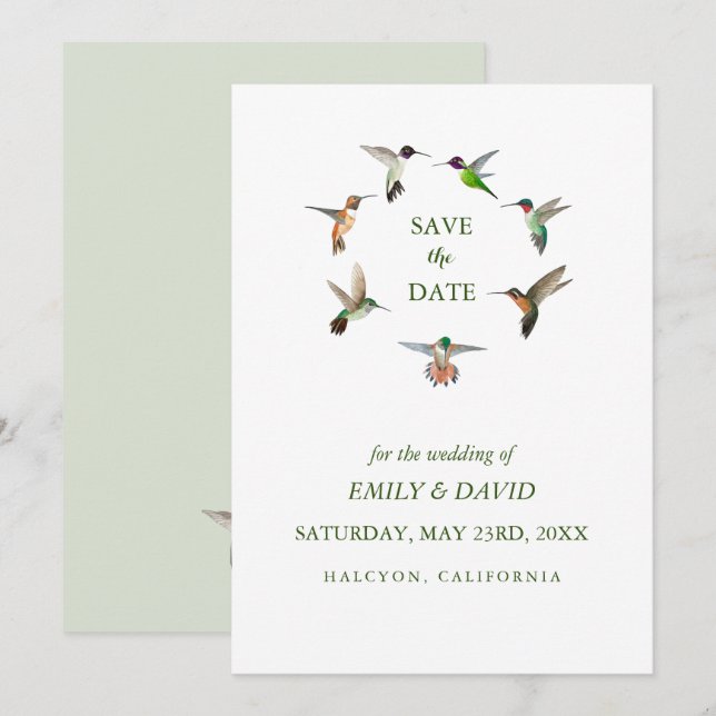 Invitation Mariage des colibris Sauvegarder la date Faire-par (Devant / Derrière)