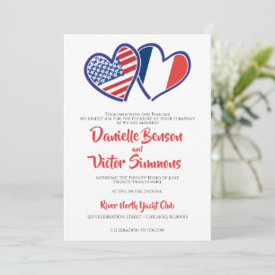Invitation Mariage des drapeaux cardiaques français-américain