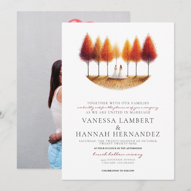 Invitation Mariage des épouses d'automne (Devant / Derrière)