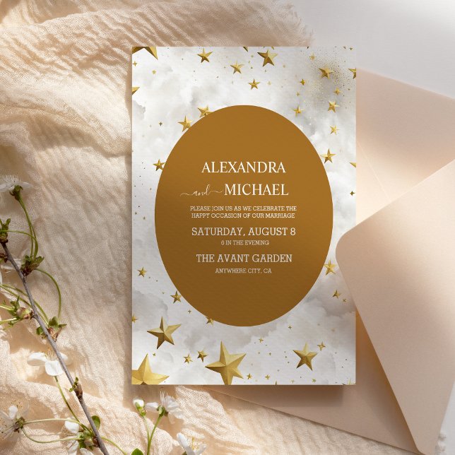 Invitation Mariage des étoiles céleste blanche et or (Créateur téléchargé)