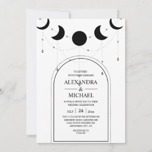 Invitation Mariage des étoiles célestes mystiques en noir et 