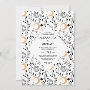 Invitation Mariage des étoiles célestes mystiques en noir et 