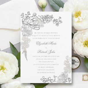 Invitation Mariage des Faux Peonies Embossées