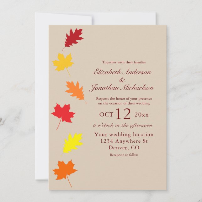 Invitation Mariage des feuilles automnales (Devant)