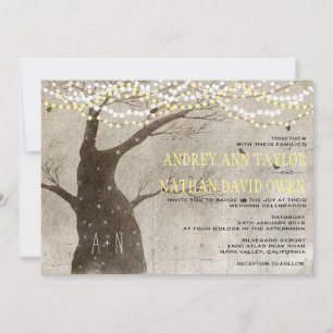 Invitation Mariage des feux d'arbre rustique fin automne ou h