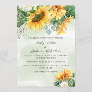 Invitation Mariage des fleurs de soleil Eucalyptus Roses blan