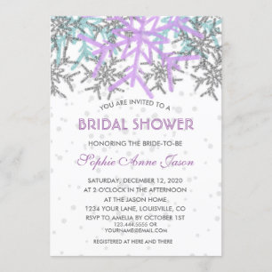 Invitation Mariage des flocons d'hiver en argent violet