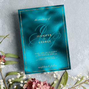 Invitation Mariage des initiales en monogramme métallique tur