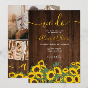 Invitation mariage des initiales photo en bois de tournesol r