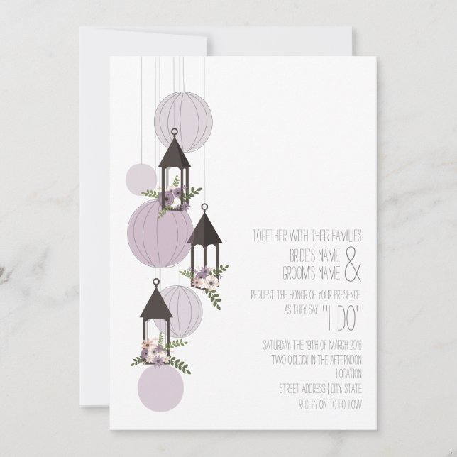 Invitation Mariage des lanternes florales de Lavendar (Devant)