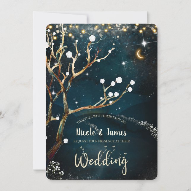 Invitation Mariage des lumières amovibles de l'arbre du soir  (Devant)