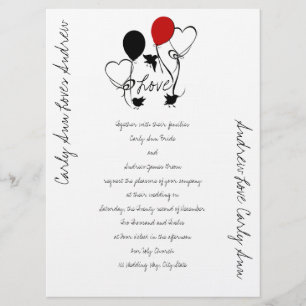 Invitation Mariage des oiseaux, des ballons et des coeurs