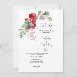 Invitation Mariage des parents de mariées de fleurs rouges