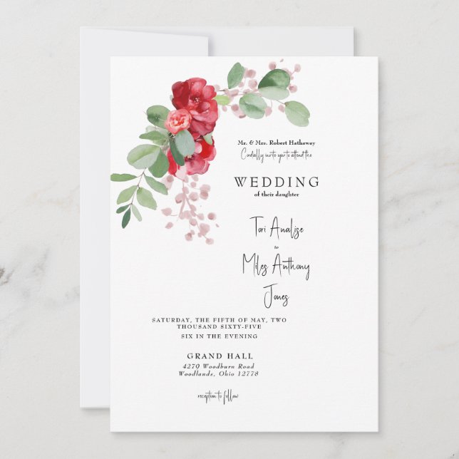 Invitation Mariage des parents de mariées de fleurs rouges (Devant)