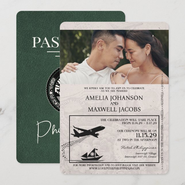 Invitation Mariage des passeports des Philippines vertes (Devant / Derrière)