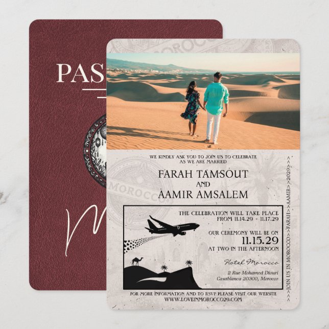 Invitation Mariage des passeports du Maroc de Bourgogne (Devant / Derrière)