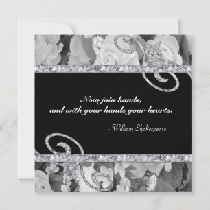 Invitation Mariage des Roses et des perles de diamants en noi