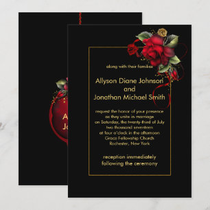 Invitation Mariage des Roses Rouges Profondes et verdoyantes 