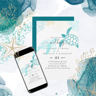 Invitation Mariage des Tortues de Mer Plage Océanique Moderne