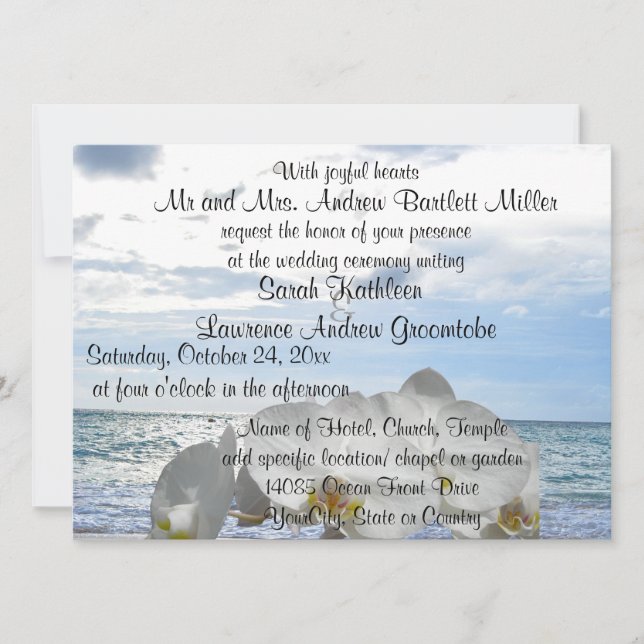 Invitation Mariage des vagues de l'océan des orchidées blanch (Devant)