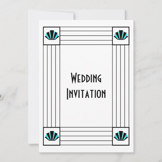 Invitation Mariage design Art déco bleu (Devant)