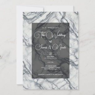 Invitation Mariage design en marbre gris et blanc