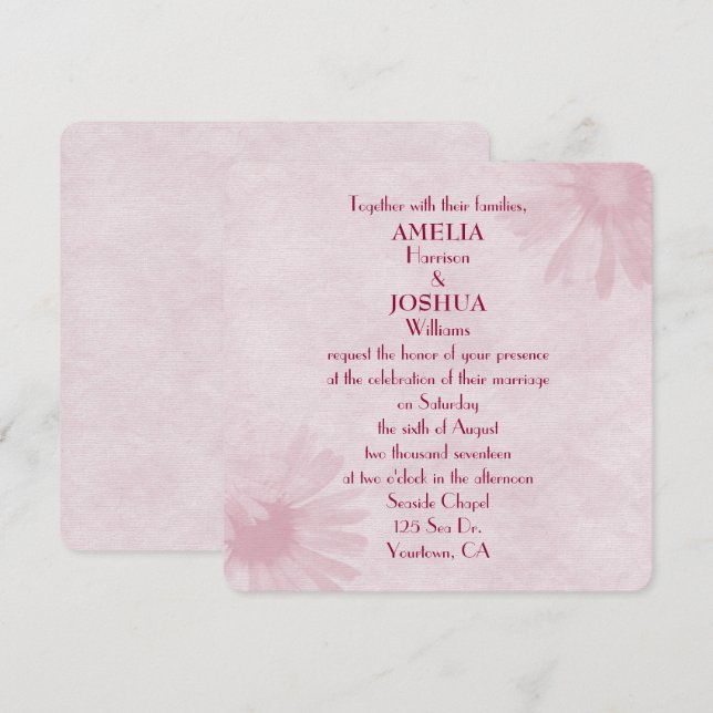 Invitation mariage design rose pâle (Devant / Derrière)