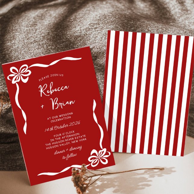 Invitation Mariage d'esquisse de ruban à ruban à main rouge (Créateur téléchargé)