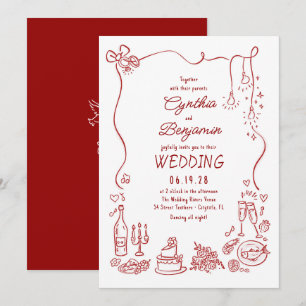 Invitation Mariage Dessiné à la Main Fantaisiste et Amusant