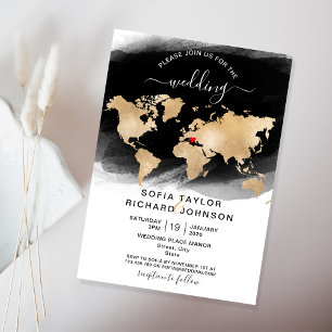 Invitation Mariage Destination Gold World Map Heart Invitatia