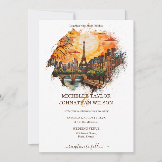 Invitation Mariage Destination moderne Paris Tour Eiffel (Devant)
