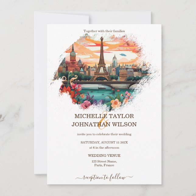 Invitation Mariage Destination moderne Paris Tour Eiffel (Devant)