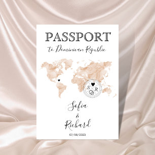 Invitation Mariage Destination Passport Blush World Map Peach
