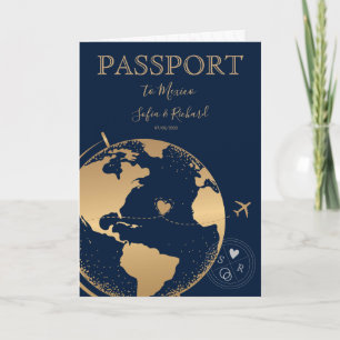 Invitation Mariage Destination Passport Gold Plan du monde