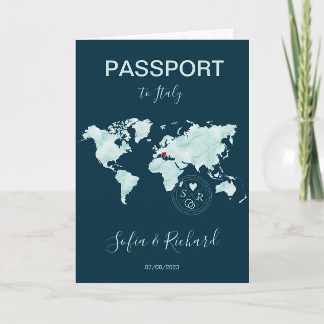 Invitation Mariage Destination Passport Gold World Map Invita (Devant)