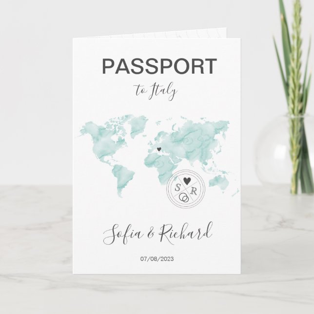 Invitation Mariage Destination Passport Gold World Map Invita (Devant)